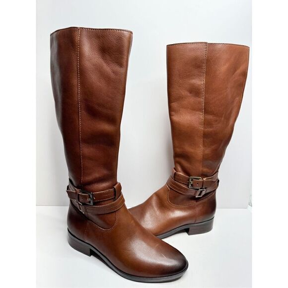 Naturalizer Reid Tall Boots Size 7 Brown Leather Block Heel Cinnamon NEW - Picture 4 of 10